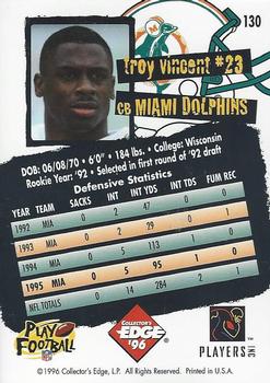 1996 Collector's Edge #130 Troy Vincent Back