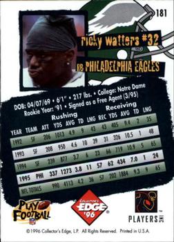1996 Collector's Edge #181 Ricky Watters Back