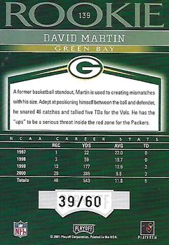 2001 Playoff Honors - X's and O's #139 David Martin Back