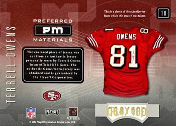 2001 Playoff Preferred - Preferred Materials #10 Terrell Owens Back