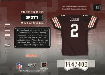 2001 Playoff Preferred - Preferred Materials #33 Tim Couch Back
