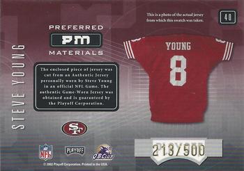2001 Playoff Preferred - Preferred Materials #40 Steve Young Back