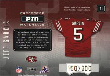 2001 Playoff Preferred - Preferred Materials #44 Jeff Garcia Back