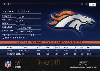 2001 Playoff Preferred - National Treasures Gold #10 Brian Griese Back