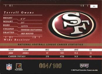 2001 Playoff Preferred - National Treasures Gold #88 Terrell Owens Back