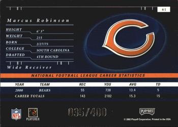 2001 Playoff Preferred - National Treasures Silver #61 Marcus Robinson Back