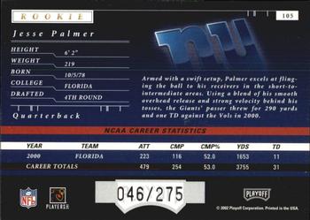 2001 Playoff Preferred - National Treasures Silver #105 Jesse Palmer Back