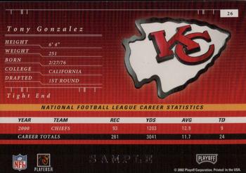 2001 Playoff Preferred - Samples #26 Tony Gonzalez Back