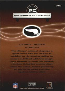 2001 Playoff Preferred - Preferred Signatures Bronze #010 Cedric James Back
