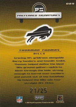 2001 Playoff Preferred - Preferred Signatures Gold #089 Thurman Thomas Back