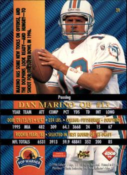1996 Collector's Edge Advantage #39 Dan Marino Back