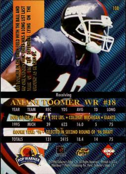 1996 Collector's Edge Advantage #108 Amani Toomer Back