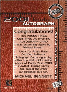 2001 Press Pass - Autographs #NNO Michael Bennett Back