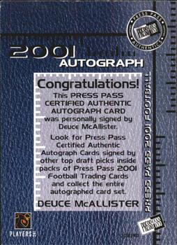 2001 Press Pass #NNO Deuce McAllister Back