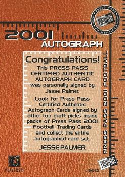 2001 Press Pass - Autographs #NNO Jesse Palmer Back