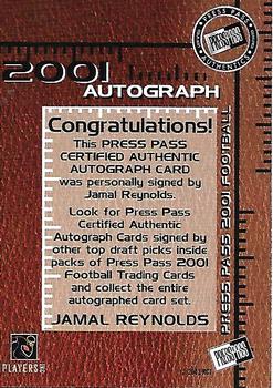 2001 Press Pass - Autographs #NNO Jamal Reynolds Back
