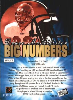 2001 Press Pass - Big Numbers #BN3 Deuce McAllister Back