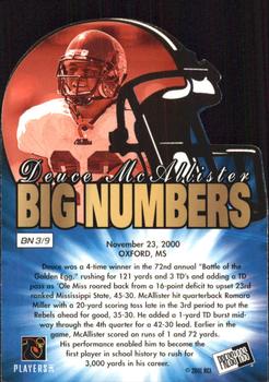 2001 Press Pass - Big Numbers Die Cuts #BN3 Deuce McAllister Back