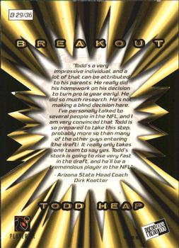 2001 Press Pass - Breakout #B29 Todd Heap Back