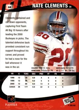 2001 Press Pass - Torquers #44 Nate Clements Back