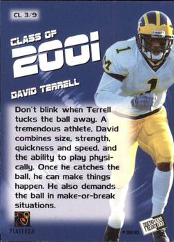 2001 Press Pass SE - Class of 2001 #CL3 David Terrell Back