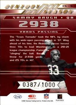 2001 Quantum Leaf - Century Season #CS-5 Sammy Baugh Back