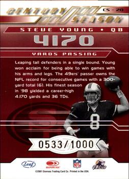 2001 Quantum Leaf - Century Season #CS-20 Steve Young Back