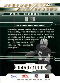 2001 Quantum Leaf - Century Season #CS-26 Paul Hornung Back
