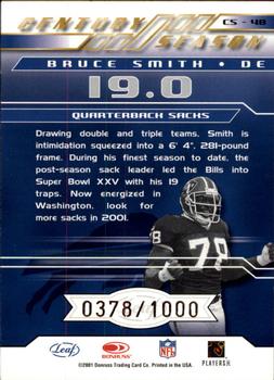 2001 Quantum Leaf - Century Season #CS-48 Bruce Smith Back