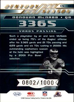 2001 Quantum Leaf - Century Season #CS-61 Donovan McNabb Back