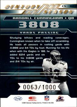 2001 Quantum Leaf - Century Season #CS-62 Randall Cunningham Back