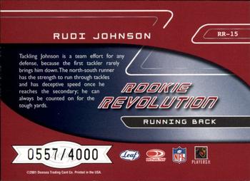 2001 Quantum Leaf - Rookie Revolution #RR-15 Rudi Johnson Back