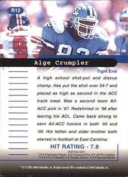 2001 SAGE HIT - Rarefied #R12 Alge Crumpler Back
