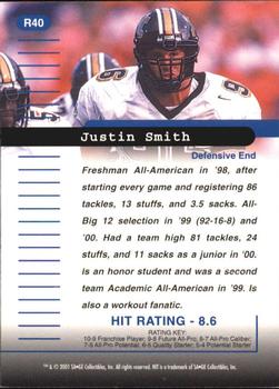 2001 SAGE HIT - Rarefied Silver #R40 Justin Smith Back