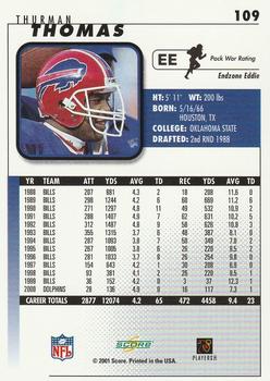 2001 Score - Chicago Collection #109 Thurman Thomas Back