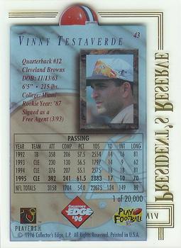 1996 Collector's Edge President's Reserve #43 Vinny Testaverde Back