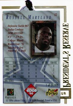 1996 Collector's Edge President's Reserve #52 Russell Maryland Back
