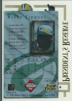 1996 Collector's Edge President's Reserve #73 Wayne Simmons Back