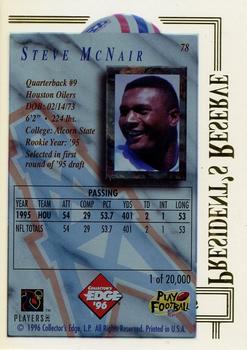 1996 Collector's Edge President's Reserve #78 Steve McNair Back
