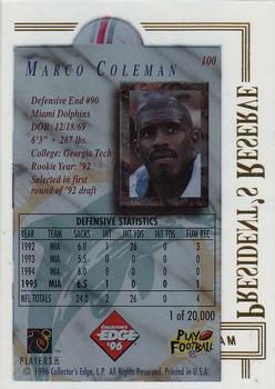 1996 Collector's Edge President's Reserve #100 Marco Coleman Back