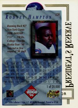 1996 Collector's Edge President's Reserve #128 Rodney Hampton Back