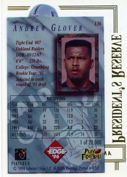 1996 Collector's Edge President's Reserve #136 Andrew Glover Back