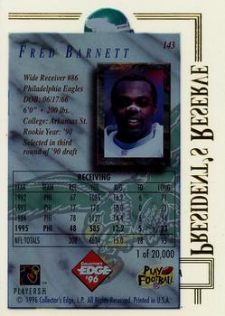 1996 Collector's Edge President's Reserve #143 Fred Barnett Back