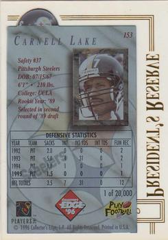 1996 Collector's Edge President's Reserve #153 Carnell Lake Back