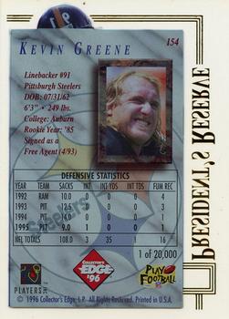 1996 Collector's Edge President's Reserve #154 Kevin Greene Back