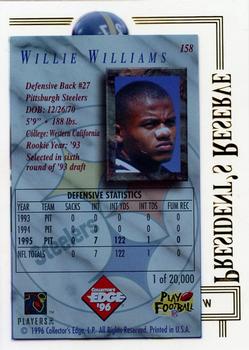 1996 Collector's Edge President's Reserve #158 Willie Williams Back