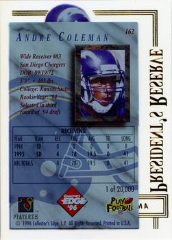 1996 Collector's Edge President's Reserve #162 Andre Coleman Back