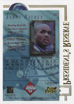 1996 Collector's Edge President's Reserve #163 Aaron Hayden Back