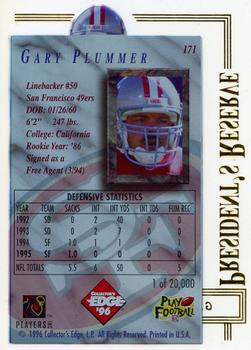 1996 Collector's Edge President's Reserve #171 Gary Plummer Back