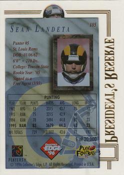 1996 Collector's Edge President's Reserve #185 Sean Landeta Back